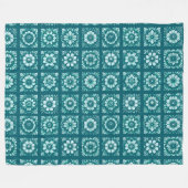 Turquoise Flowers Patterned  フリースブランケット (正面(横))