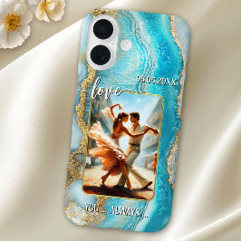 Turquoise Geode Wedding Dance Photo Phone Case iPhone 16ケース