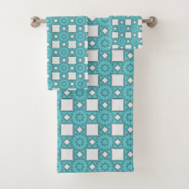 Turquoise geometric-patterned  バスタオルセット