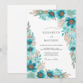 Turquoise Gilded Bohemian Wedding 招待状 (正面/裏面)