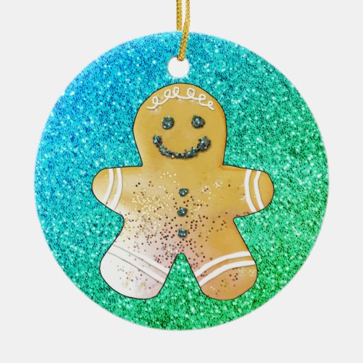 Turquoise Gingerbread Boy Ornament セラミックオーナメント (正面)