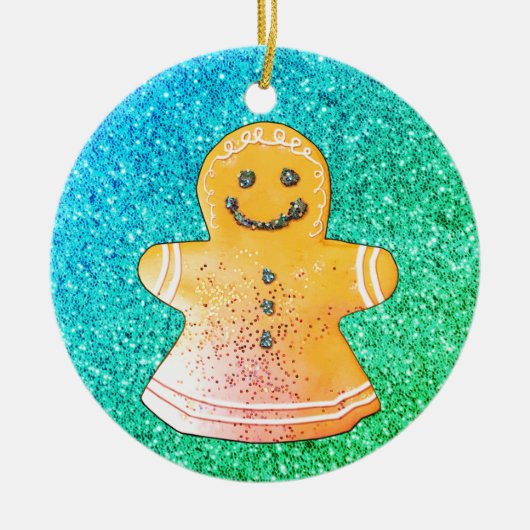 Turquoise Gingerbread Girl Ornament セラミックオーナメント (正面)
