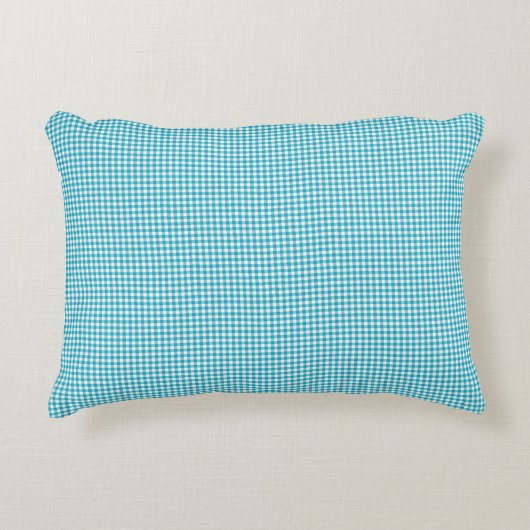 Turquoise gingham pillow displayed on a neutral  アクセントクッション (正面)
