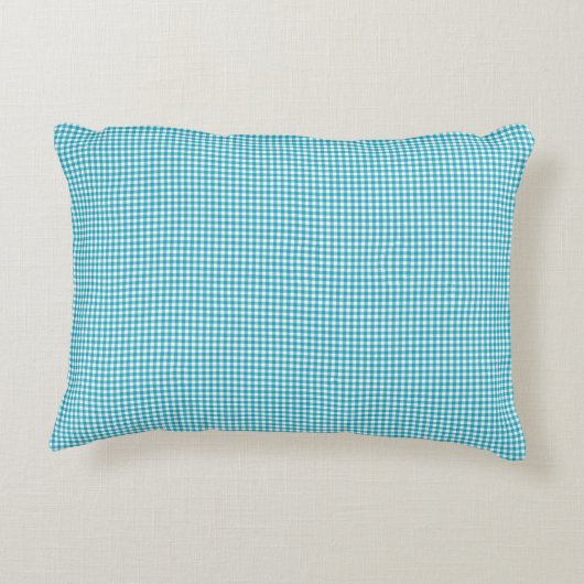 Turquoise gingham pillow displayed on a neutral  アクセントクッション (裏面)