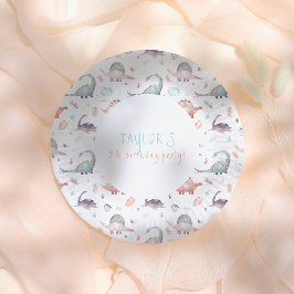 Turquoise Girl Dinosaur Birthday Party ペーパープレート