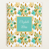 Turquoise & Gold Floral Personalized プランナー手帳 (正面)