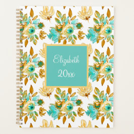 Turquoise & Gold Floral Personalized プランナー手帳