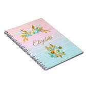 Turquoise & Gold Floral Personalized Notebook ノートブック (右側)