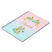 Turquoise & Gold Floral Personalized Notebook ノートブック (左側)