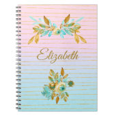 Turquoise & Gold Floral Personalized Notebook ノートブック (正面)