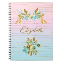 Turquoise & Gold Floral Personalized Notebook ノートブック