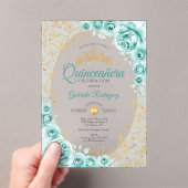 Turquoise Gold Floral Quinceanera アクリル招待状 (インサイチュ (ポータブル))