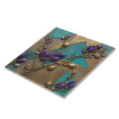 Turquoise & Gold Floral Relief Art with Purple  タイル (側面)