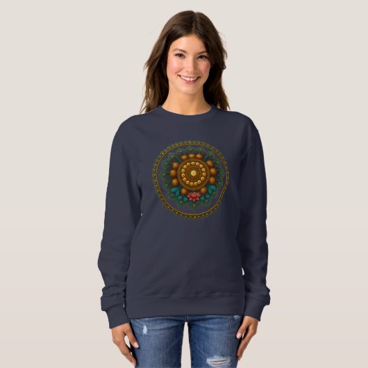 Turquoise Gold Lotus Mandala -Boho Fantasy Graphic スウェットシャツ (正面フル)