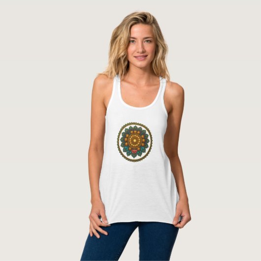 Turquoise Gold Lotus Mandala -Boho Fantasy Graphic タンクトップ (正面フル)