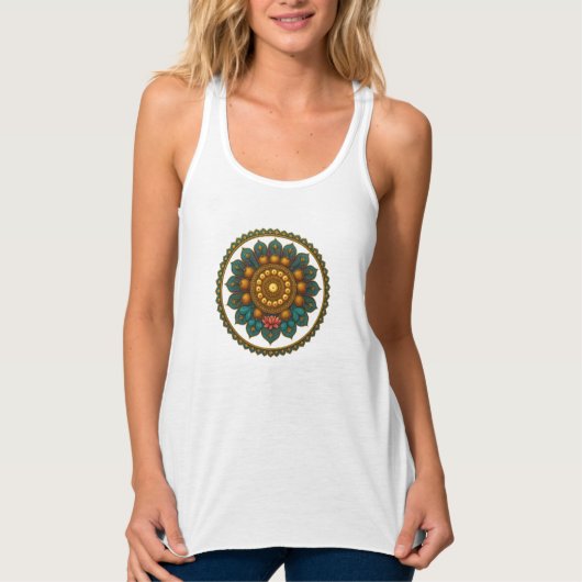 Turquoise Gold Lotus Mandala -Boho Fantasy Graphic タンクトップ (正面)
