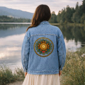 Turquoise Gold Lotus Mandala -Boho Fantasy Graphic デニムジャケット