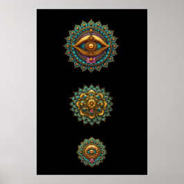 Turquoise Gold Lotus Mandala Eye Art - Graphic ポスター