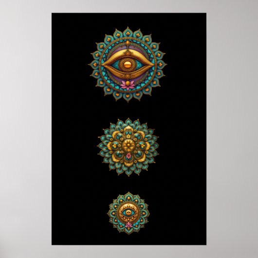 Turquoise Gold Lotus Mandala Eye Art - Graphic ポスター (正面)
