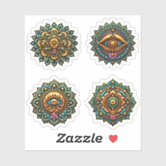 Turquoise Gold Lotus Mandala - Fantasy Graphic 4pc シール (シート)