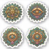 Turquoise Gold Lotus Mandala - Fantasy Graphic 4pc シール (正面)