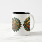 Turquoise Gold Lotus Mandala - Fantasy Graphic Art ツートーンマグカップ (正面右)