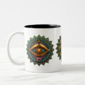 Turquoise Gold Lotus Mandala - Fantasy Graphic Art ツートーンマグカップ (左)