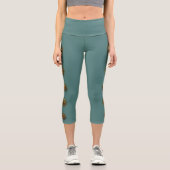 Turquoise Gold Lotus Mandala Print Teal Activewear カプリレギンス (正面)