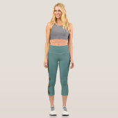 Turquoise Gold Lotus Mandala Print Teal Activewear カプリレギンス (正面)