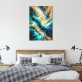 Turquoise & Gold Marble Swirls Canvas Print キャンバスプリント (インサイチュ (寝室))