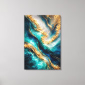 Turquoise & Gold Marble Swirls Canvas Print キャンバスプリント (正面)