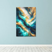 Turquoise & Gold Marble Swirls Canvas Print キャンバスプリント (インサイチュ (ウッドフロア))