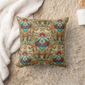 Turquoise & Gold Ornate Damask クッション (ブランケット)