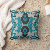 Turquoise Gray Black Mediterranean Mosaic Motif クッション (ブランケット)