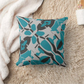 Turquoise Gray Black Mediterranean Slanted Mosaic クッション (ブランケット)