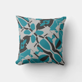 Turquoise Gray Black Mediterranean Slanted Mosaic クッション