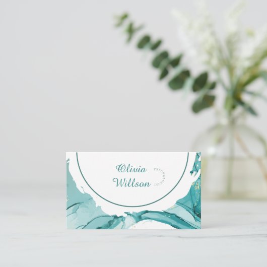 Turquoise Green Business Card 名刺 (スタンド正面)