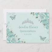 Turquoise Green Floral Butterflies Quinceanera 15  招待状 (裏面)