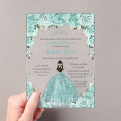 Turquoise Green Floral Princess Silver Quinceañera アクリル招待状 (インサイチュ (ポータブル))