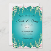 Turquoise Green Floral Wedding Invitation | Elegan 招待状 (正面)