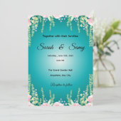 Turquoise Green Floral Wedding Invitation | Elegan 招待状 (スタンド正面)