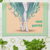 Turquoise Hair Anime Girl キッチンタオル (折り畳み)