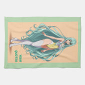 Turquoise Hair Anime Girl キッチンタオル (横)