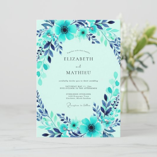 Turquoise Harmonious Winter Wedding 招待状 (スタンド正面)