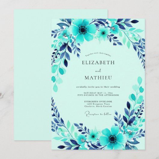 Turquoise Harmonious Winter Wedding 招待状 (正面/裏面)