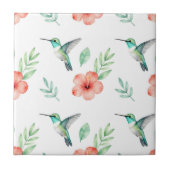 Turquoise Hummingbird Hibiscus Pattern タイル (正面)
