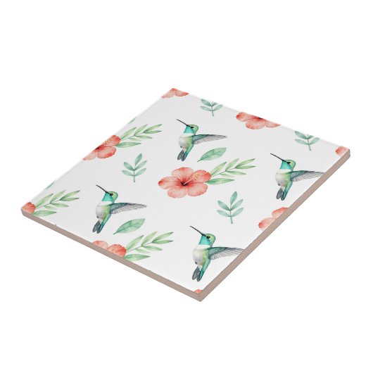 Turquoise Hummingbird Hibiscus Pattern タイル (側面)