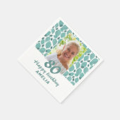Turquoise Leaf Pattern 80th Birthday Party Photo スタンダードカクテルナプキン (角)