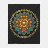 Turquoise Lotus Mandala - Black Boho Graphic Art フリースブランケット (正面)