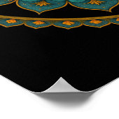 Turquoise Lotus Mandala - Black Boho Graphic Art ポスター (角)